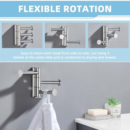 Suyar Swivel Towel Hook Polished Chrome, Bathroom Robe Holder with 3 Arms | SUS304 Stainless Steel, Screw Mount - color: Polished Chrome, size: 1 Pack