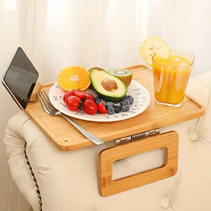 Smatdecis Couch Arm Tray Table Sofa Arm Clip, Armrest Tray Table Suitable for Home Drinks/Fast Food/Fruit Etc, Large Size Multi-Function Natural(360° Rotating Stand B) - color: Natural, size: 13" x 9.4"(360°B)