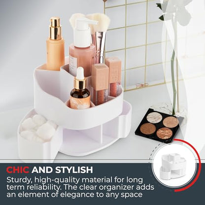 Masirs Small 360 Rotating Makeup Organizer, 5 Compartments, Square White | Small 360 Rotating Makeup Organizer, 5 Compartments, Acrylic Mini Lazy Susan, Vanity Bathroom Counter, Square White - color: Square White