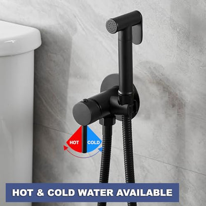 Wall Mounted Bidet Sprayer Set,Warm Bidet Sprayer for Toilet | Hot and Cold Brass Valve,Handheld Bidet Attachment Set,Adjustable Water Pressure,for Bathing Pets and Feminine Hygiene,Black - size: Round- Black