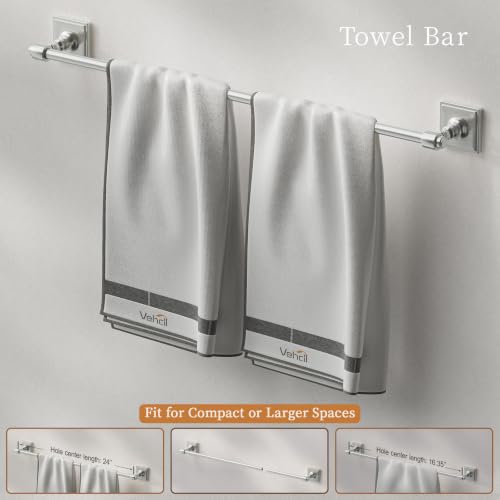 VEHCIL Polished Chrome Bathroom Towel Bar Set, 5 Piece Bathroom Hardware Accessory Set, SUS304 Stainless Steel 24" Towel Rack Holder Set for Bathroom, Wall Mounted - color: Polished Chrome