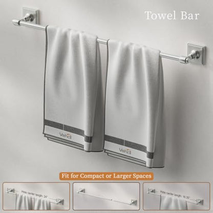 VEHCIL Polished Chrome Bathroom Towel Bar Set, 5 Piece Bathroom Hardware Accessory Set, SUS304 Stainless Steel 24" Towel Rack Holder Set for Bathroom, Wall Mounted - color: Polished Chrome