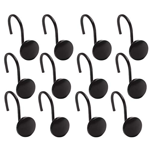 BINO | Shower Curtain Hooks - Matte Black- Set of 12 | Hooks Shower Curtain | Shower Curtain Rings Hooks | Rust Proof Shower Curtain Hooks | Bathroom Shower Hooks for Curtain | Bathroom Essentials - color: Matte Black
