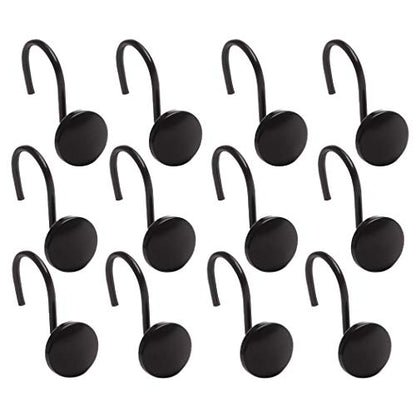 BINO | Shower Curtain Hooks - Matte Black- Set of 12 | Hooks Shower Curtain | Shower Curtain Rings Hooks | Rust Proof Shower Curtain Hooks | Bathroom Shower Hooks for Curtain | Bathroom Essentials - color: Matte Black