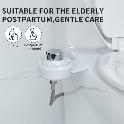Bidet Toilet Attachment with Dual Nozzles, Non Electric Bidet Attachment for Toilet with Adjustable Water Pressure for Front and Rear Wash, Thin Profile, White