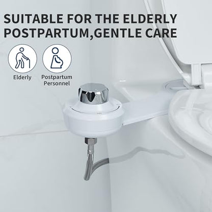 Bidet Toilet Attachment with Dual Nozzles, Non Electric Bidet Attachment for Toilet with Adjustable Water Pressure for Front and Rear Wash, Thin Profile, White
