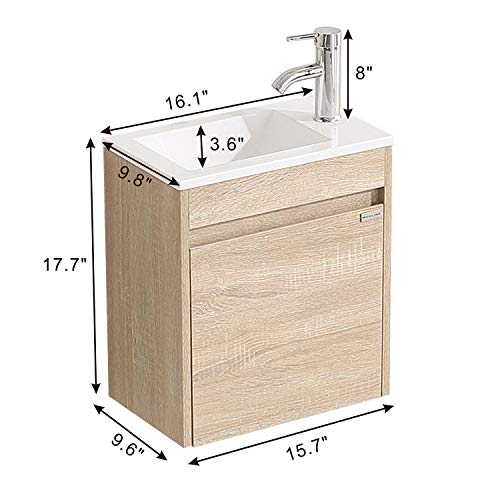 wonline 16" Single Sink Bathroom Vanity, Floating Modern Bathroom Vanity with Sink for Small Space - color: Natural