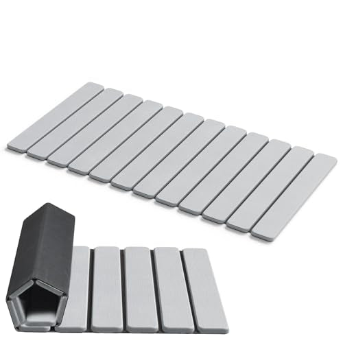 AWW Foldable Stone Bath Mat, Diatomaceous, 31.5"x15.7", Light Grey | Quick-dry surface, super absorbent, easy-clean finish, non-slip mat included, and compact storage for small bathrooms - color: Light Grey, size: 31.5" x 15.7"