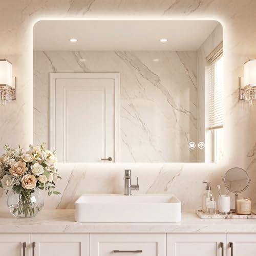 30''x40'' Lighted Mirrors for Bathroom Wall Backlit Rectangular LED Bathroom Mirror Frameless with Anti Fog, Dimmable, 3 Colors,Tempered Glass, Shatter-Proof - color: Color 2, size: 40"L x 30"W