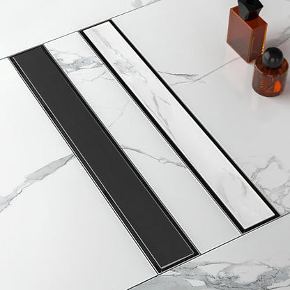 24 Inch Linear Shower Drain-Matte Black, with Tile Insert Grate | AISI 304 Stainless Steel Shower Drain, Rectangle Shower Floor Drain with Leveling Feet, Fits Bathroom & Balcony etc - color: Matte Black, size: 24 Inch