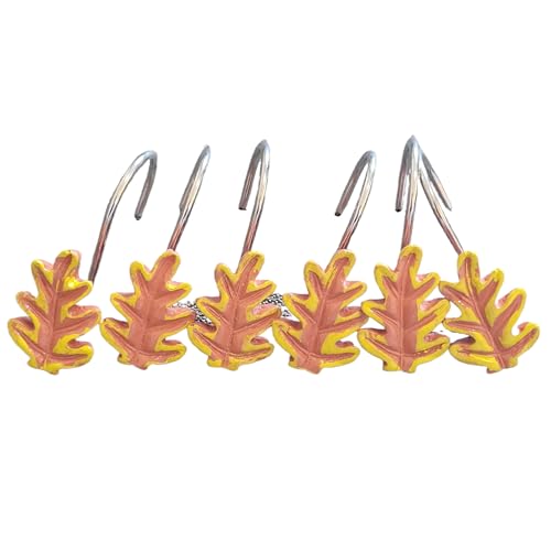 Twofish Home Autumn Leaves Anti-Rust Shower Curtain Hooks - Decorative Resin Rings Set of 12 - color: Autumn Leaves