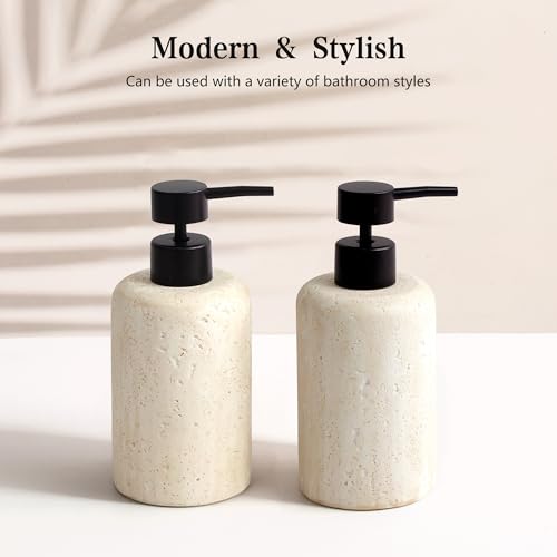 2pcs/Set Hand Soap Dispenser Sets - 10.8oz Refillable Resin Liquid Soap Dispensers with Rust-Proof Pump for Bathroom Countertop or Kitchen, Faux Travertine - color: Faux Travertine