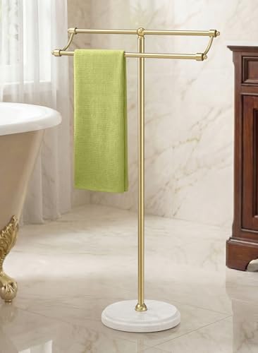 KES Gold Standing Towel Racks for Bathroom with 3X Thicker Weighted Natural Marble Base, 2-Tier Rustproof Free Standing Towel Rack Stand, 18/8 Stainless Steel, Antique Brushed Gold, BTH241-BZ - color: Brushed Gold