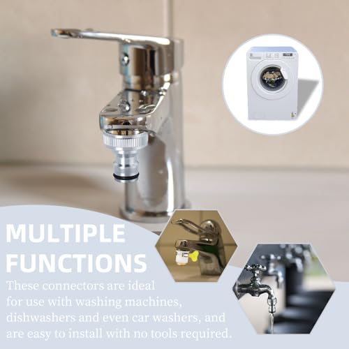 6 pcs Faucet Tap Quick Connector Kit, VEINARDYL 4 Washing Machine Quick Connector and 2 Universal Faucet Adapter, Thread Sink Faucet Adapter Connecting Garden Hose for Dishwasher Car Wash