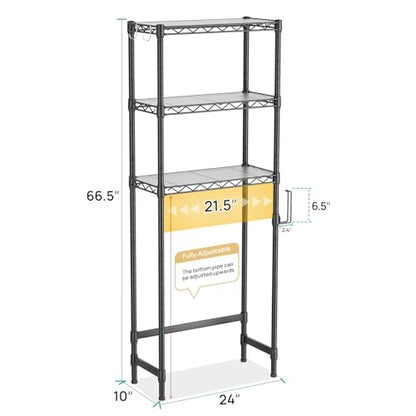 Over The Toilet Storage Shelf 3-Tier Bathroom Organizer and Storage Shelf | with Adjustable Shelf and Basket Freestanding Space Saver Above Toilet for Room Black