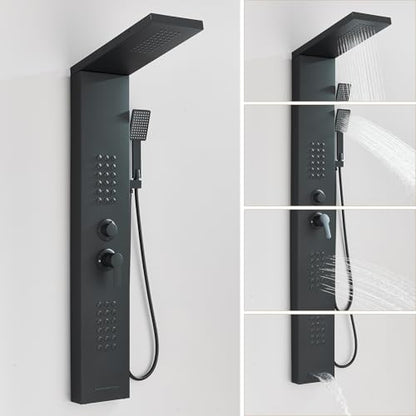 Black Shower Panel Modern Shower Tower System with Full Body Shower Jets System Handheld Spray Wall Mount Shower Panels Faucet - color: Black-5023