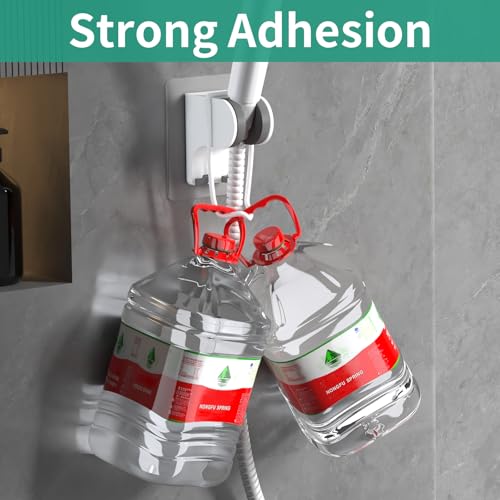 Hand Held Shower Head Holder Wall Mount, 2 Hooks, White, 1 Pack | Shower Hose Holder Adhesive with 2 Hanger Hooks, Adjustable Shower Handle Holder, No Drilling Shower Wand Holder - color: White