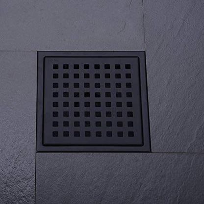 6 inch Stainless Steel Shower Floor Drain with Threaded Adapter, Removable Grid Cover, Black - color: Matte Black