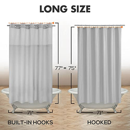 River Dream No Hook Long Shower Curtain with Snap-in Liner, Grey, 71x77 | Snap on/off Waterproof PEVA Liner, See Through Top Window, Slub Textured, Hotel Style Shower Curtain Set, Longer Size - color: Grey, size: 71"W x 77"L (Pack of 1)