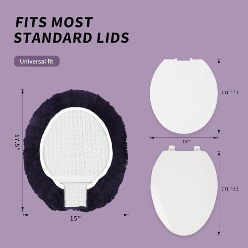 Soft Microfiber Toilet Lid Cover 17.5" x 15" Machine Washable | Solid Toilet Seat Cover Adjustable Rubber Backing Fits Most 16 -17.5" L x 14-16" W Round Oblong and Elongated Toilet Seat - color: Dark Purple
