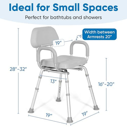 Deluxe Shower Chair for Elderly and Disabled for InsideShower, Shower Seats | Sit Securely While Bathing - Gray, padded seat, adjustable height, aluminum frame, backrest, 400 lb