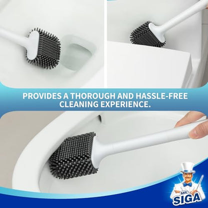 MR.SIGA Toilet Brush and Holder Wall Mounted, White, 1 Pack | Compact space saving toilet cleaner brush, scratch free thermoplastic rubber head, easy to clean and dry quickly - color: White