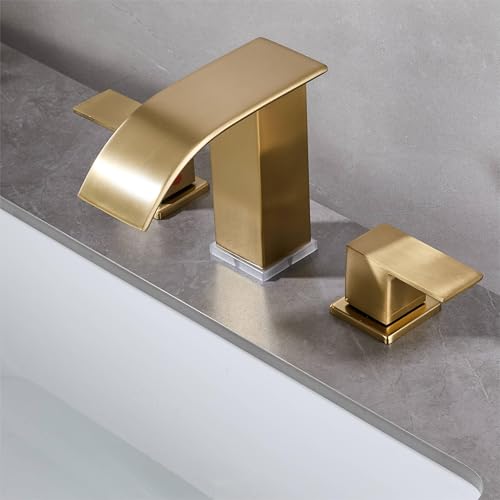 Brushed Gold Bathroom Faucet 3 Hole Widespread Waterfall Vanity Faucet for Bathroom Sink, Modern Touch on Two Handle Gold Faucet (Brushed Gold) - color: Brushed Gold