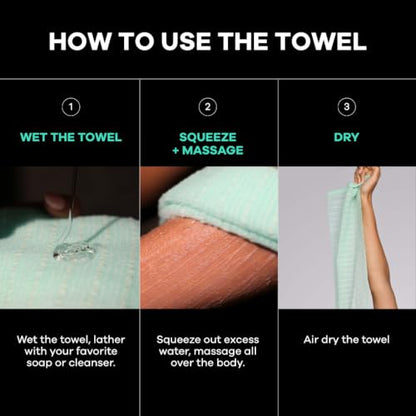 Dermasuri Japanese Exfoliating Washcloth, Body & Back Scrubber, 36 in | Extra-long Exfoliating shower towel, loofah exfoliator removes dry dead skin, quick-dry daily washcloth for all skin types
