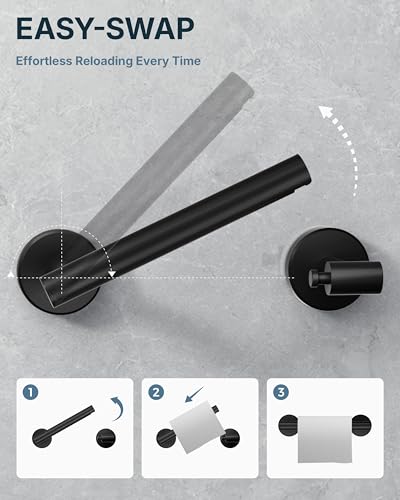 RARXTR 3PCS Bathroom Hardware Set, Matte Black Wall Mounted Toilet Paper Holder, 2 Suction Cup Towel Hooks, Bathroom Accessories SUS 304 Stainless Steel, Rust-Proof, Modern - color: Matte Black