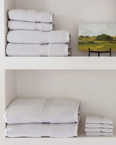 Cozy Earth Complete Luxe Bath Bundle - 60% Cotton 40% Viscose from Bamboo - Quick Dry & Plush Cotton Bath Towel Set - 4 Washcloths, 2 Hand Towels, 2 Bath Towels, 2 Bath Sheets - Light Grey - color: Light Grey