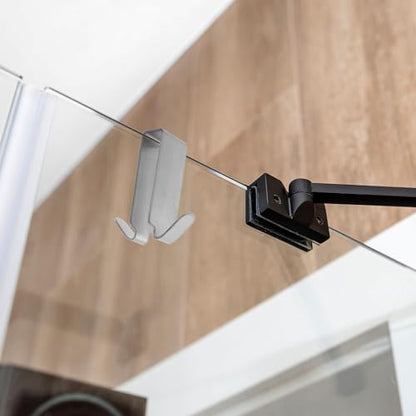 balacoo Stainless Steel Bathroom Double Hook Towel Holder Punch-Free No Drilling Wall Mount Suction Cup Hook for Shower Room and Glass Door Organizer