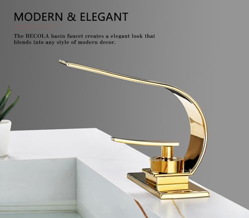 becola Modern Bathroom Sink Faucet, Single Handle Bathroom Faucets for Sink 1 Hole, Low Arc Touch On Faucet, Gold Hot and Cold Water Mixer Tap with Deck Plate - Gold - color: Gold