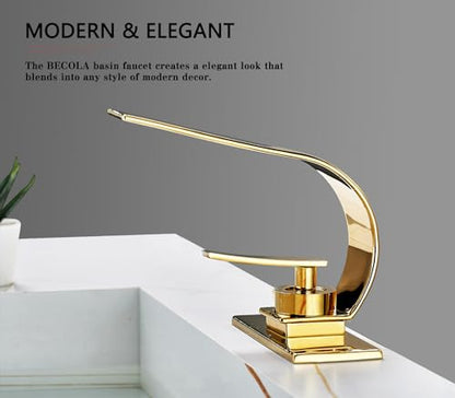 becola Modern Bathroom Sink Faucet, Single Handle Bathroom Faucets for Sink 1 Hole, Low Arc Touch On Faucet, Gold Hot and Cold Water Mixer Tap with Deck Plate - Gold - color: Gold