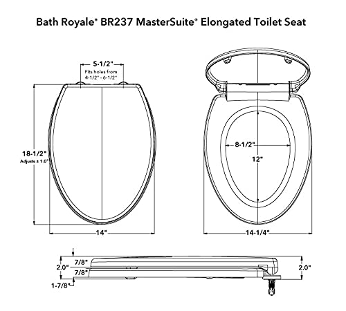 Bath Royale Heavy Duty & Soft Close Toilet Seat Elongated BR237-00 Scratch Resistant, Fits All Toilet Brands, MasterSuite Series - size: Elongated