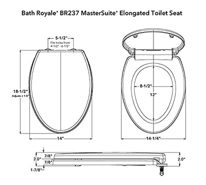 Bath Royale Heavy Duty & Soft Close Toilet Seat Elongated BR237-00 Scratch Resistant, Fits All Toilet Brands, MasterSuite Series - size: Elongated