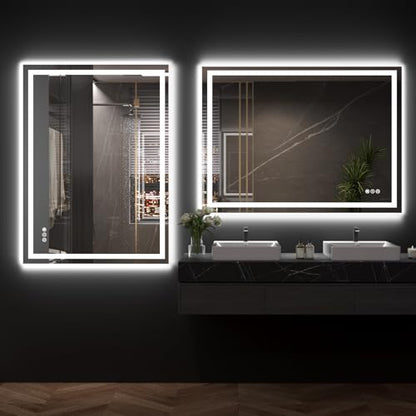 Snowdool 48 x 36 in LED Bathroom Mirror, Front and Backlit, Anti-Fog | Front and Backlit, 3 Color Temperatures, Anti-Fog, Tempered Glass - size: 36"L x 48"W