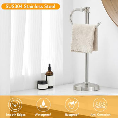 17 Inch Brushed Nickel Stand Towel Bar Hanger Hand Towel Bar Bathroom Vanity Countertop Towel Holder Free Standing Stainless Steel Towel Ring Hardware Accessories Towel Rack - color: Brushed Nickel