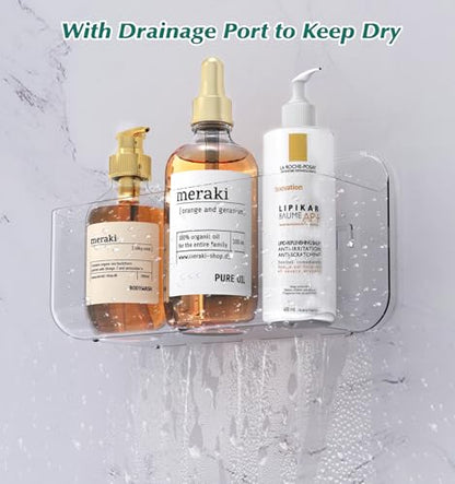 Shower Shelves 5 Pack Clear Acrylic Bathroom Organizer Caddy | Large Capacity, Adhesive Shower Caddy with Soap Holder and Hooks, Waterproof and Rustproof, Multiple Drainage Holes - color: Clear-5 Pack Set