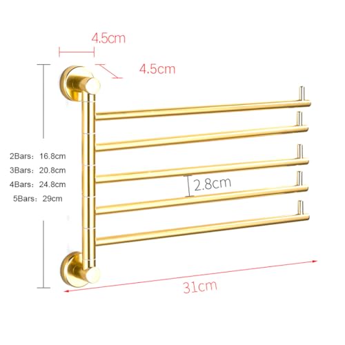 ZHOUXIAO Swing Out Towel Bar Holder Wall Mount/Gold Finish Swivel Towel Rack for Bathroom or Kitchen, Metal Towel Bar Folding Arm Swivel Hanger Bathroom Storage 3Bars