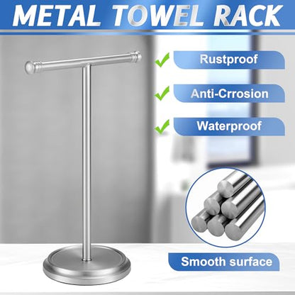 Hand Towel Holder Stand, Stainless Steel Free Standing Towel Rack Stand, Rust-Proof Towel Bar for Bathroom Kitchen Countertop, Brushed Nickel, 2 Pack - color: Silver