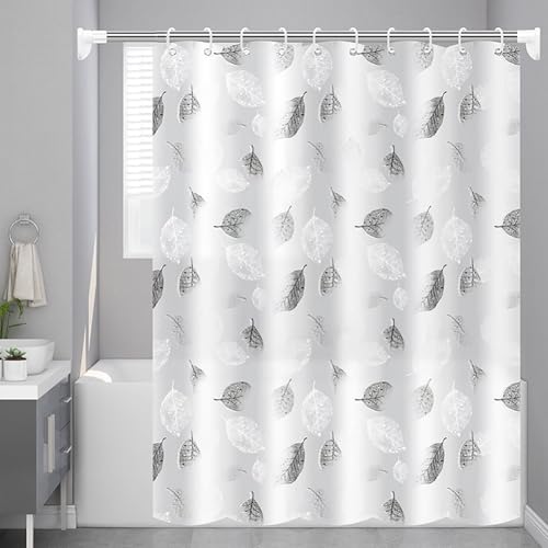 TIKABC Shower Curtain Liner, 4G PEVA Shower Liner, Plastic Waterproof Shower Curtains, with Grommet Holes and 3 Magnetic Weights(Black White Leaves) - color: Black White Leaves