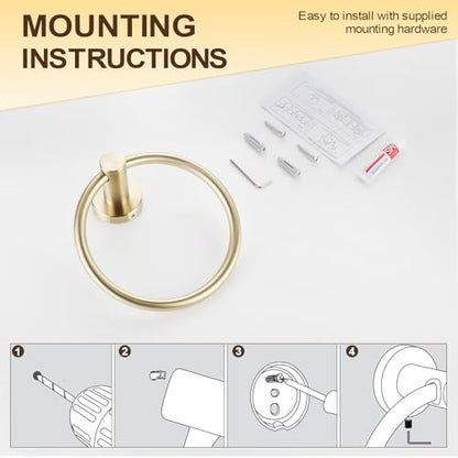 BGL 2-Pack Brushed Gold Towel Rings for Bathroom, 304 Stainless Steel Wall Mount Towel Holder Set, Rustproof Bath & Kitchen Accessories with Modern Matte Finish - color: Brushed Gold(2pack)