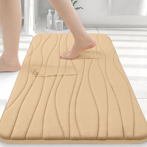 Buganda Memory Foam Bathroom Rug Mat 24x16, Extra Soft and Absorbent Bath Mats, Machine Washable Bath Rugs for Bathroom Floor,Tub and Shower, Beige - color: Beige, size: 24" X 16"