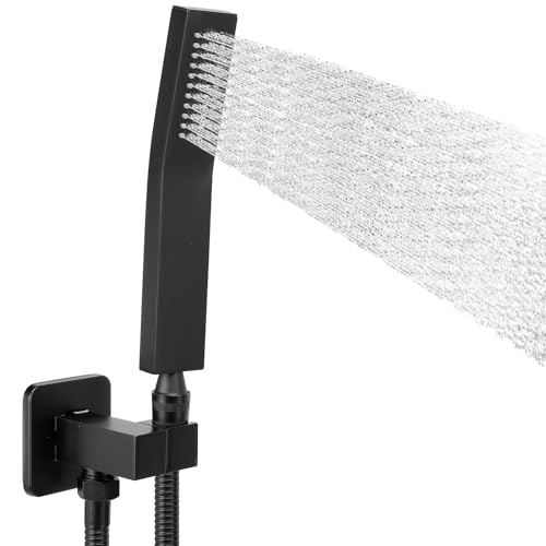 NearMoon HandHeld Shower Head, Luxury High Pressure Shower Kit with Wall Connector and Hose Set, for Bathroom Showering System Contemporary Square Style (Matte Black) - color: Matte Black