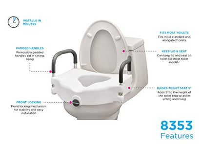 NOVA Medical Products Elevated Raised Toilet Seat with Removable, Padded Handles, White, 1 Count - style: With Arms