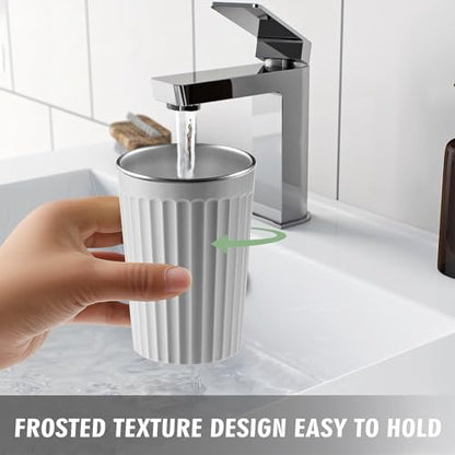 Toothbrush Cup Holder for Bathroom,Reusable Stainless Steel Bathroom Cup | 3"x4.5" Unbreakable White Bathroom Tumbler Cup ,300ml Easy To Clean Striated Mouthwash Cup - color: Gray