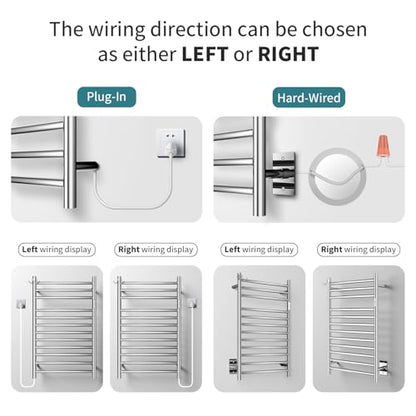 Wall Mounted Towel Warmer 12 Bars with Plug-in and Hardwired Options 3 Working Modes Mirror Polished Stainless Steel 21”W 34”H - color: Mirror Polish