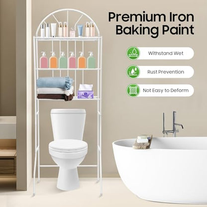 Over Toilet Storage Organizer - 3-Tier Bathroom Shelf Unit with 35.4" Clearance, 55lb Capacity, White Freestanding Metal Rack for Toiletries & Towels