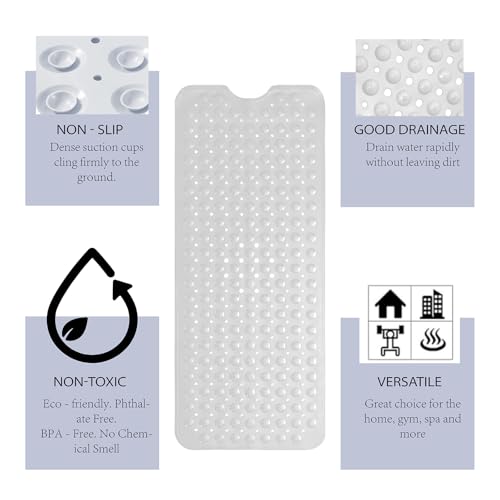 Non-Slip Bath Tub Mat, Extra Large 40x16 Inch Shower Mat with Suction Cups & Drain Holes, Quick Dry Soft Mat for Bathroom Floor Safety, Bubble Style, White - color: White