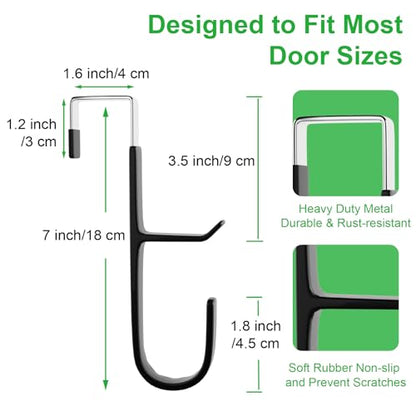 2 Pack Over The Door Hooks(L=7"), Over Door Hanger, Heavy Duty No Drill Hanger for Towels, Coats, Hats, Bags in Bathroom, Bedroom, Kitchen, Living Room-Black - color: Black(2 Pack 7")